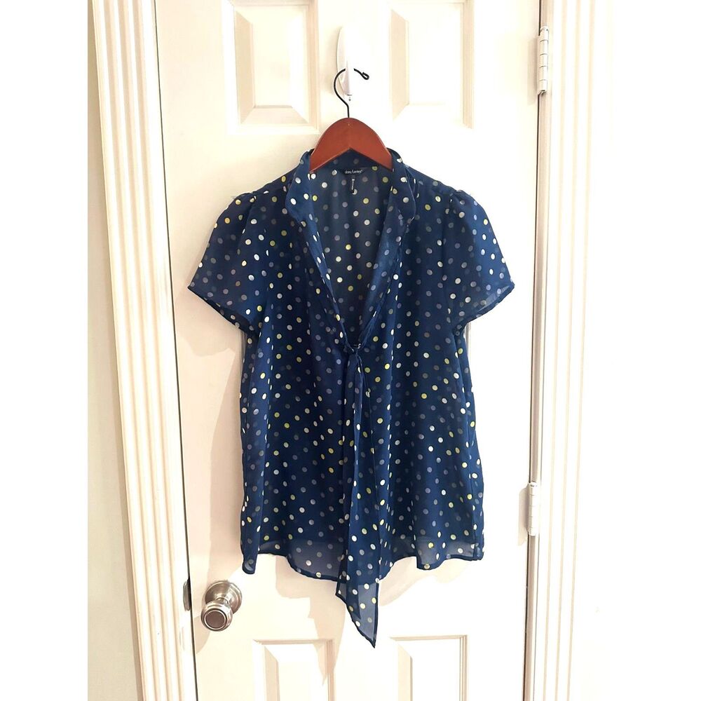 Daisy Fuentes Women’s Polka Dot Tie-Neck Sheer Blouse Blue - Medium